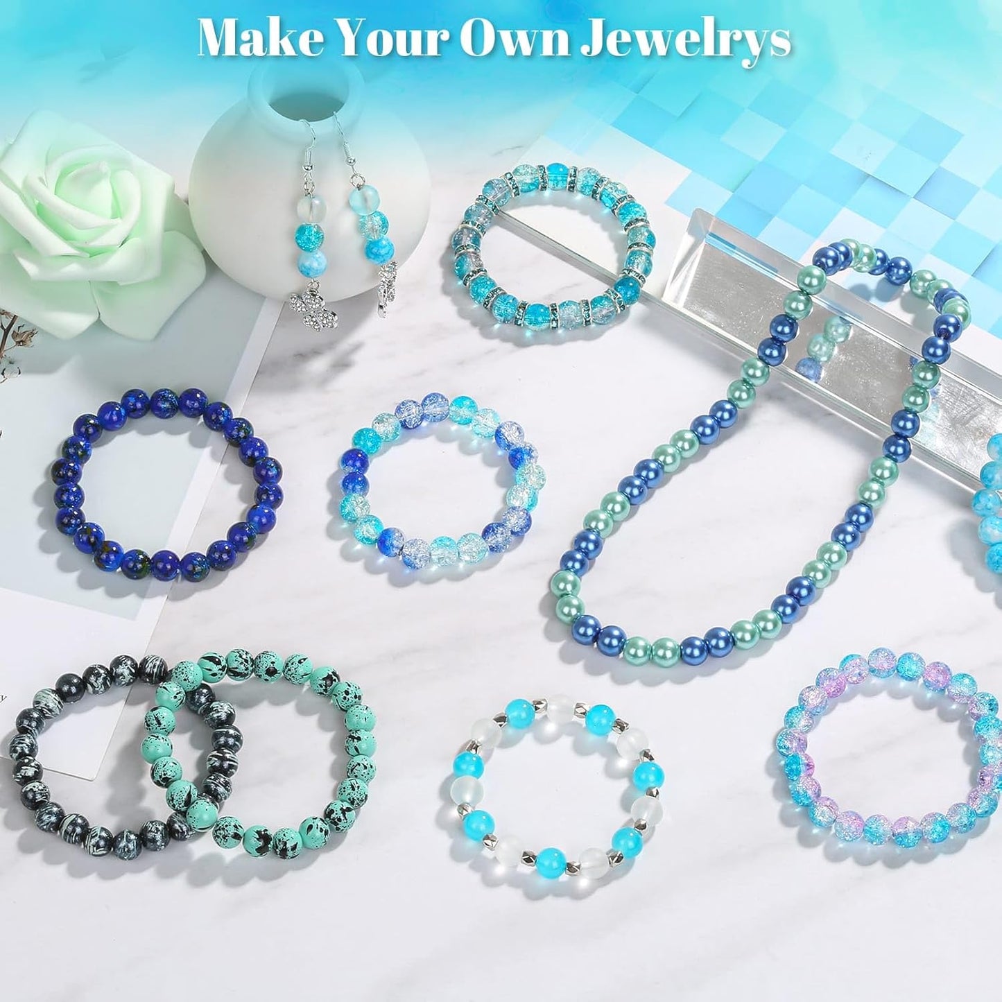 720pcs 8mm Glass Beads for Jewelry - 24 Color Loose Beads for Bracelets, Earrings, Necklaces - Jewelry Making Supplies, Orange and Yellow