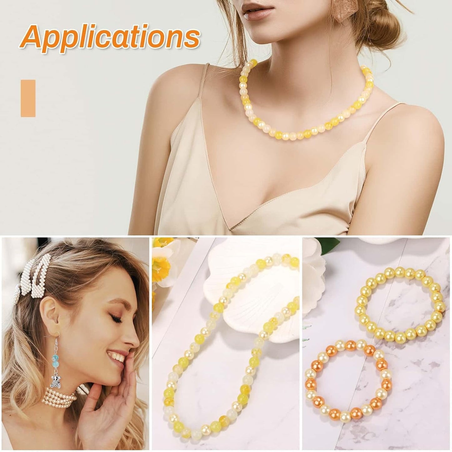 720pcs 8mm Glass Beads for Jewelry - 24 Color Loose Beads for Bracelets, Earrings, Necklaces - Jewelry Making Supplies, Orange and Yellow