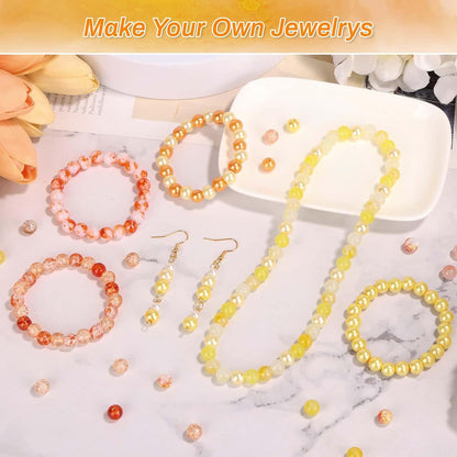 720pcs 8mm Glass Beads for Jewelry - 24 Color Loose Beads for Bracelets, Earrings, Necklaces - Jewelry Making Supplies, Orange and Yellow