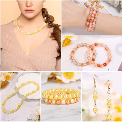 720pcs 8mm Glass Beads for Jewelry - 24 Color Loose Beads for Bracelets, Earrings, Necklaces - Jewelry Making Supplies, Orange and Yellow