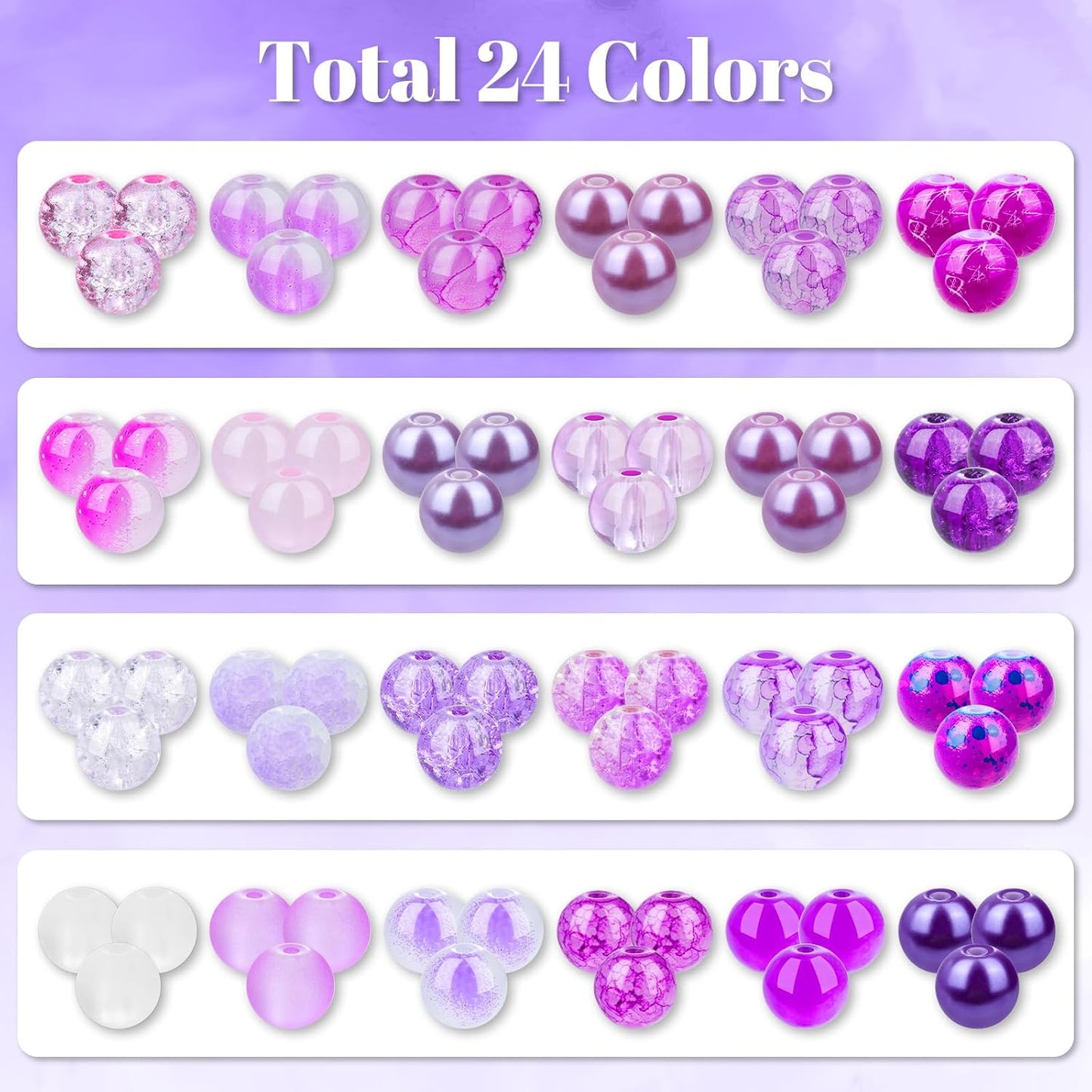 720pcs 8mm Glass Beads for Jewelry - 24 Color Loose Beads for Bracelets, Earrings, Necklaces - Jewelry Making Supplies, Orange and Yellow