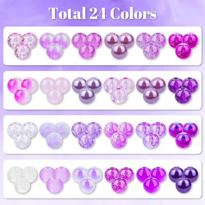 720pcs 8mm Glass Beads for Jewelry - 24 Color Loose Beads for Bracelets, Earrings, Necklaces - Jewelry Making Supplies, Orange and Yellow