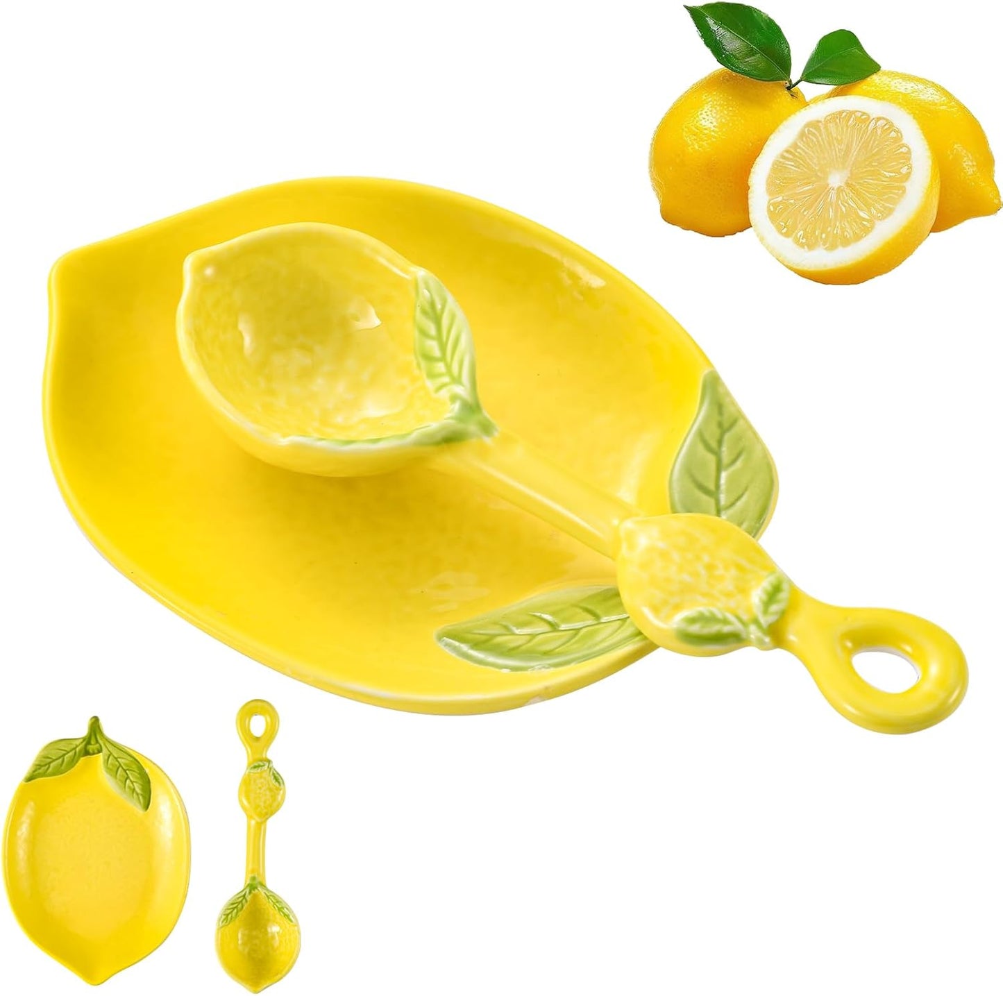 Lemon Ceramic Spoon Rest for Stove Top & Kitchen Counter, Cute lemon decor & accessories for Countertop, Great for Salad, Fruit, Dessert, Functional Kitchen Utensils with Charming Style