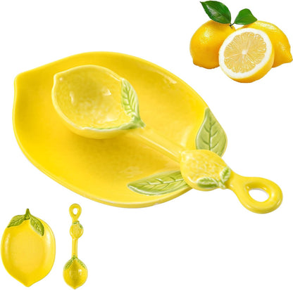 Lemon Ceramic Spoon Rest for Stove Top & Kitchen Counter, Cute lemon decor & accessories for Countertop, Great for Salad, Fruit, Dessert, Functional Kitchen Utensils with Charming Style