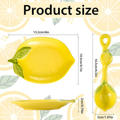 Lemon Ceramic Spoon Rest for Stove Top & Kitchen Counter, Cute lemon decor & accessories for Countertop, Great for Salad, Fruit, Dessert, Functional Kitchen Utensils with Charming Style
