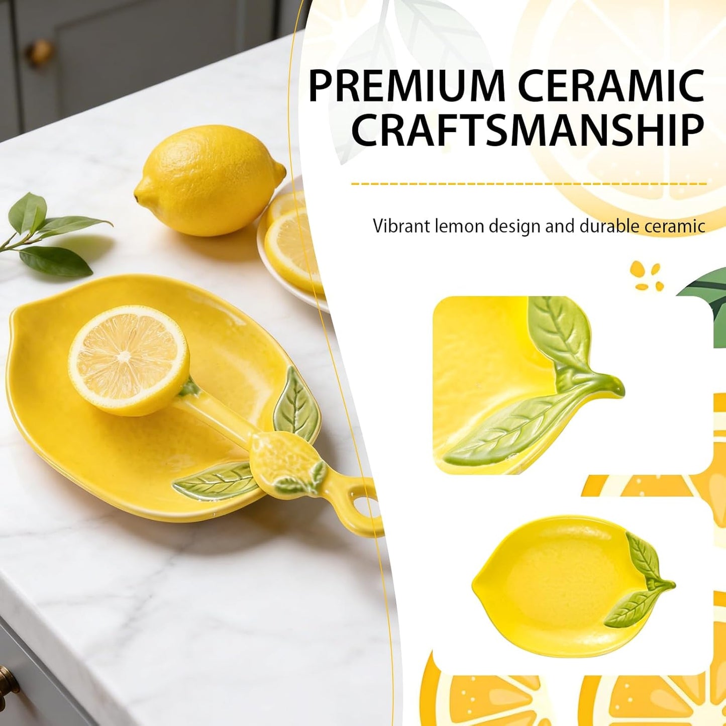 Lemon Ceramic Spoon Rest for Stove Top & Kitchen Counter, Cute lemon decor & accessories for Countertop, Great for Salad, Fruit, Dessert, Functional Kitchen Utensils with Charming Style