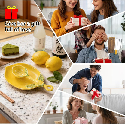 Lemon Ceramic Spoon Rest for Stove Top & Kitchen Counter, Cute lemon decor & accessories for Countertop, Great for Salad, Fruit, Dessert, Functional Kitchen Utensils with Charming Style