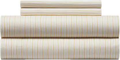 Samara 4 Piece Sheet Set Super Soft Unique Striped Pattern Print Design – Includes 1 Flat, 1 Fitted Sheet, and 2 Pillowcases, Queen, Yellow