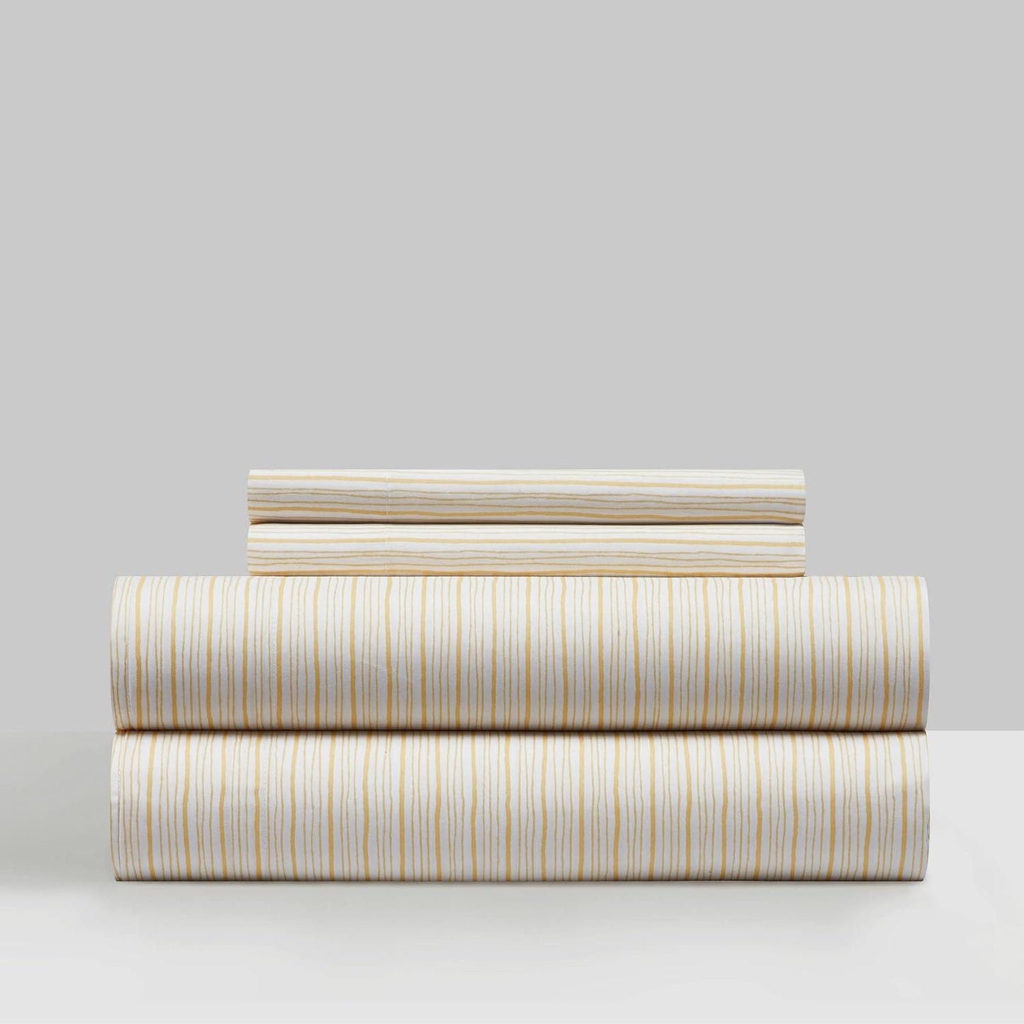 Samara 4 Piece Sheet Set Super Soft Unique Striped Pattern Print Design – Includes 1 Flat, 1 Fitted Sheet, and 2 Pillowcases, Queen, Yellow