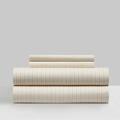 Samara 4 Piece Sheet Set Super Soft Unique Striped Pattern Print Design – Includes 1 Flat, 1 Fitted Sheet, and 2 Pillowcases, Queen, Yellow