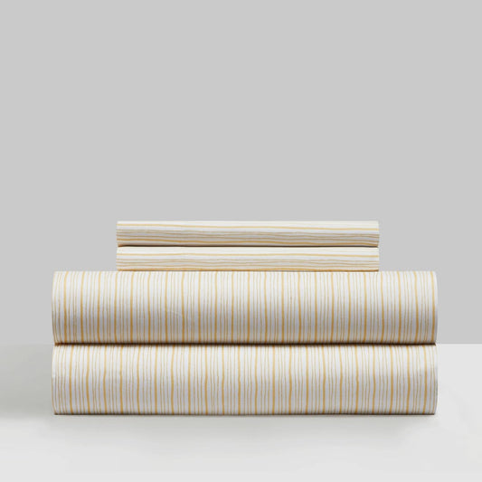 Samara 4 Piece Sheet Set Super Soft Unique Striped Pattern Print Design – Includes 1 Flat, 1 Fitted Sheet, and 2 Pillowcases, Queen, Yellow