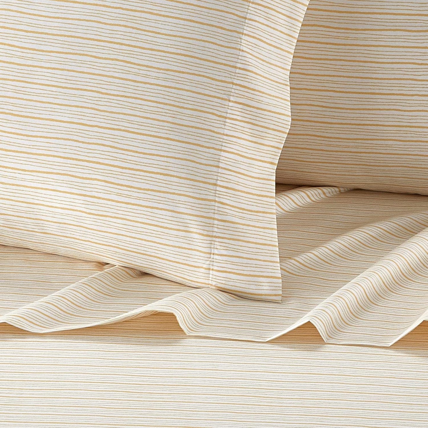 Samara 4 Piece Sheet Set Super Soft Unique Striped Pattern Print Design – Includes 1 Flat, 1 Fitted Sheet, and 2 Pillowcases, Queen, Yellow