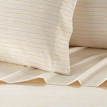 Samara 4 Piece Sheet Set Super Soft Unique Striped Pattern Print Design – Includes 1 Flat, 1 Fitted Sheet, and 2 Pillowcases, Queen, Yellow