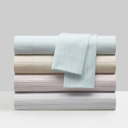 Samara 4 Piece Sheet Set Super Soft Unique Striped Pattern Print Design – Includes 1 Flat, 1 Fitted Sheet, and 2 Pillowcases, Queen, Yellow