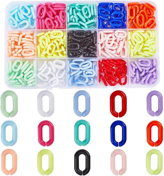 420Pcs 15 Colors Acrylic Links Chain Jewelry Linking Rings Opaque Rainbow Colorful Oval Cable Curb Open Clip Hooks Quick Link Connector for Jewelry Making Necklace Chains Purse DIY Crafts