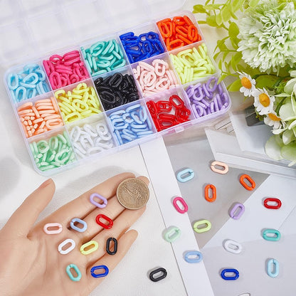 420Pcs 15 Colors Acrylic Links Chain Jewelry Linking Rings Opaque Rainbow Colorful Oval Cable Curb Open Clip Hooks Quick Link Connector for Jewelry Making Necklace Chains Purse DIY Crafts