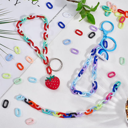 420Pcs 15 Colors Acrylic Links Chain Jewelry Linking Rings Opaque Rainbow Colorful Oval Cable Curb Open Clip Hooks Quick Link Connector for Jewelry Making Necklace Chains Purse DIY Crafts
