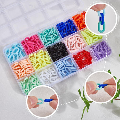 420Pcs 15 Colors Acrylic Links Chain Jewelry Linking Rings Opaque Rainbow Colorful Oval Cable Curb Open Clip Hooks Quick Link Connector for Jewelry Making Necklace Chains Purse DIY Crafts