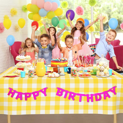 4 Pack Yellow and White Checkered Tablecloth Yellow Gingham Plastic Table Cloths for Parties Disposable 54x108 in Waterproof Rectangle Table Covers for Party Baby Shower Birthday Christmas Picnic