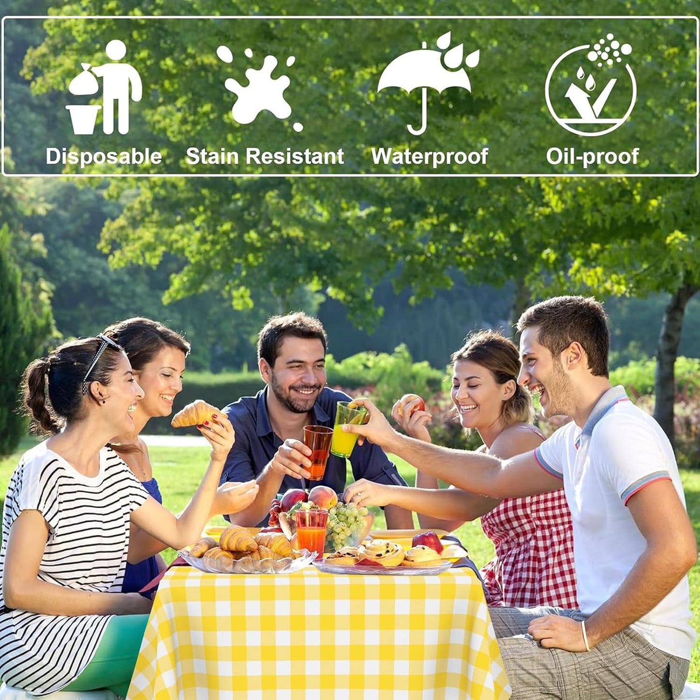4 Pack Yellow and White Checkered Tablecloth Yellow Gingham Plastic Table Cloths for Parties Disposable 54x108 in Waterproof Rectangle Table Covers for Party Baby Shower Birthday Christmas Picnic