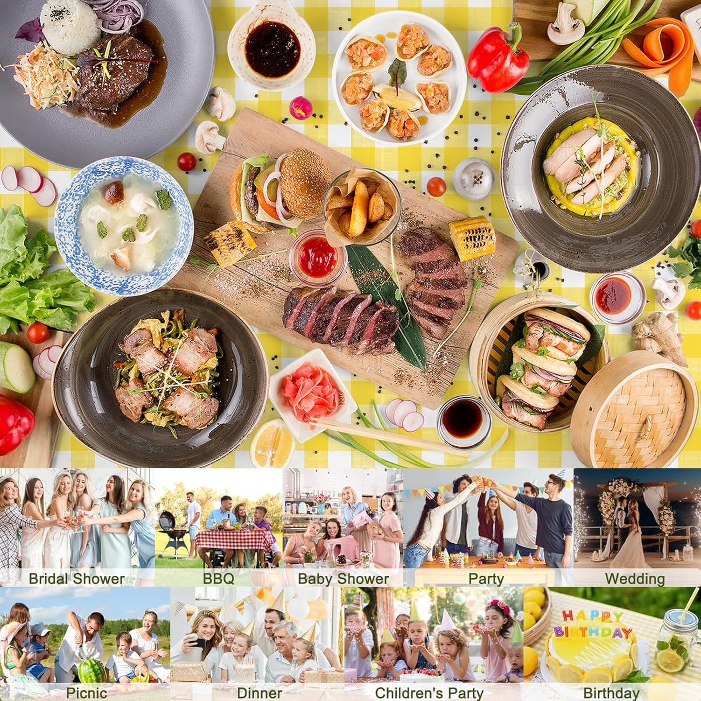 4 Pack Yellow and White Checkered Tablecloth Yellow Gingham Plastic Table Cloths for Parties Disposable 54x108 in Waterproof Rectangle Table Covers for Party Baby Shower Birthday Christmas Picnic