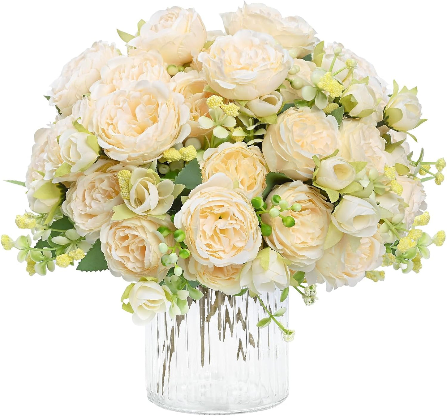 4 Packs Peonies Artificial Flowers, Champagne Silk Artificial Peonies | Fake Peonies Artificial Peony Flower Bouquets for Centerpiece Table Wedding Party Home Decor