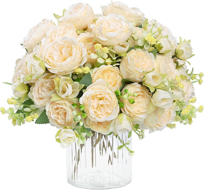 4 Packs Peonies Artificial Flowers, Champagne Silk Artificial Peonies | Fake Peonies Artificial Peony Flower Bouquets for Centerpiece Table Wedding Party Home Decor