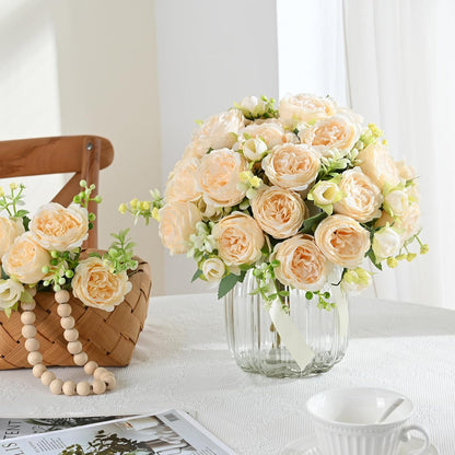 4 Packs Peonies Artificial Flowers, Champagne Silk Artificial Peonies | Fake Peonies Artificial Peony Flower Bouquets for Centerpiece Table Wedding Party Home Decor