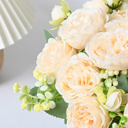 4 Packs Peonies Artificial Flowers, Champagne Silk Artificial Peonies | Fake Peonies Artificial Peony Flower Bouquets for Centerpiece Table Wedding Party Home Decor