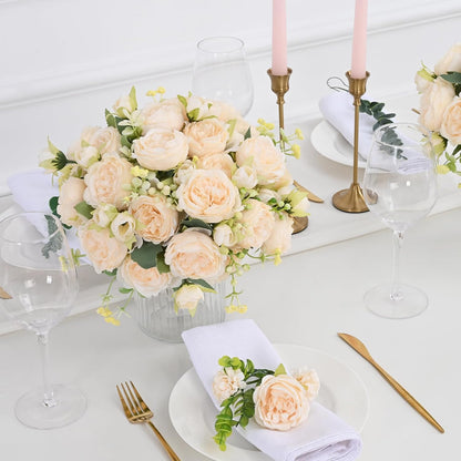 4 Packs Peonies Artificial Flowers, Champagne Silk Artificial Peonies | Fake Peonies Artificial Peony Flower Bouquets for Centerpiece Table Wedding Party Home Decor