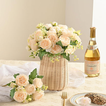 4 Packs Peonies Artificial Flowers, Champagne Silk Artificial Peonies | Fake Peonies Artificial Peony Flower Bouquets for Centerpiece Table Wedding Party Home Decor