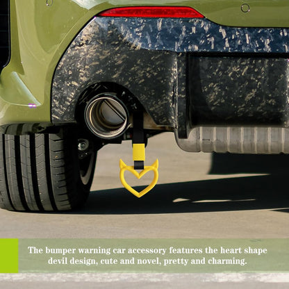 2PCS Devil Heart Shaped Car Handle Strap, Drift Charm Rear Bumper Warning Ring Decor for Car Interior Exterior, Universal Subway Bus Handle Accessories Cute Heart Hanging Rings for Drivers (Yellow)