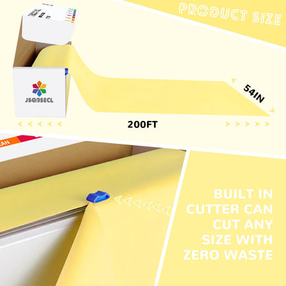 54 Inch X 200 Feet Plastic Table Cover Roll with Convenient Slide Cutter, Disposable Plastic Table Cloth Roll with Cut-to-Size Design for Weddings, Banquets, Parties (Light Yellow)