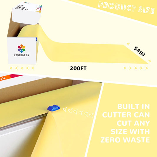 54 Inch X 200 Feet Plastic Table Cover Roll with Convenient Slide Cutter, Disposable Plastic Table Cloth Roll with Cut-to-Size Design for Weddings, Banquets, Parties (Light Yellow)