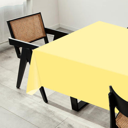 54 Inch X 200 Feet Plastic Table Cover Roll with Convenient Slide Cutter, Disposable Plastic Table Cloth Roll with Cut-to-Size Design for Weddings, Banquets, Parties (Light Yellow)