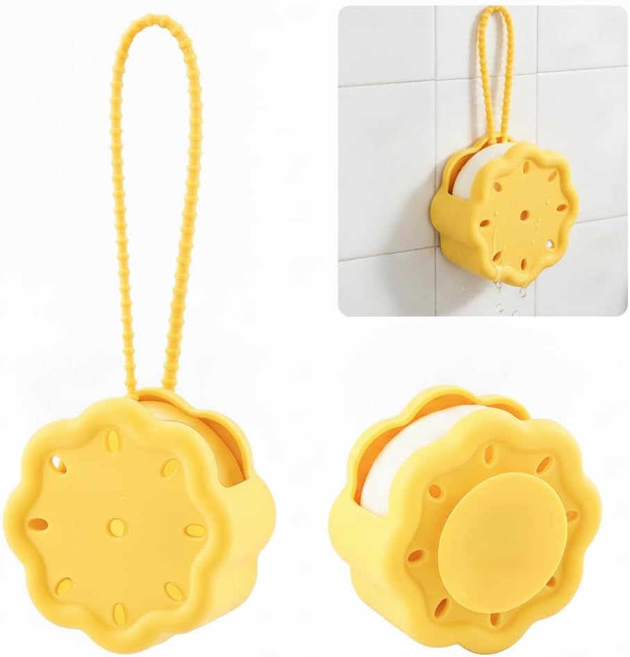 Silicone Yellow Shower Steamer Tray with Big Suction Cup and Strap, Hangable & Durable Bath Bomb Accessories, Aromatherapy Diffuser Containers for Bathroom, Car and Yoga Decor