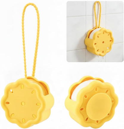 Silicone Yellow Shower Steamer Tray with Big Suction Cup and Strap, Hangable & Durable Bath Bomb Accessories, Aromatherapy Diffuser Containers for Bathroom, Car and Yoga Decor
