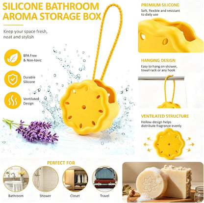 Silicone Yellow Shower Steamer Tray with Big Suction Cup and Strap, Hangable & Durable Bath Bomb Accessories, Aromatherapy Diffuser Containers for Bathroom, Car and Yoga Decor