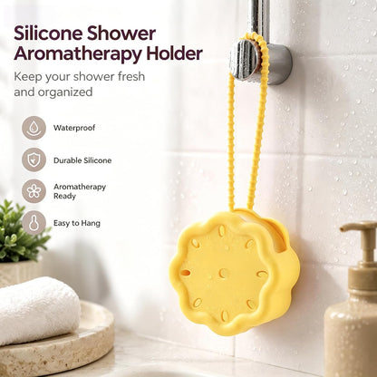Silicone Yellow Shower Steamer Tray with Big Suction Cup and Strap, Hangable & Durable Bath Bomb Accessories, Aromatherapy Diffuser Containers for Bathroom, Car and Yoga Decor