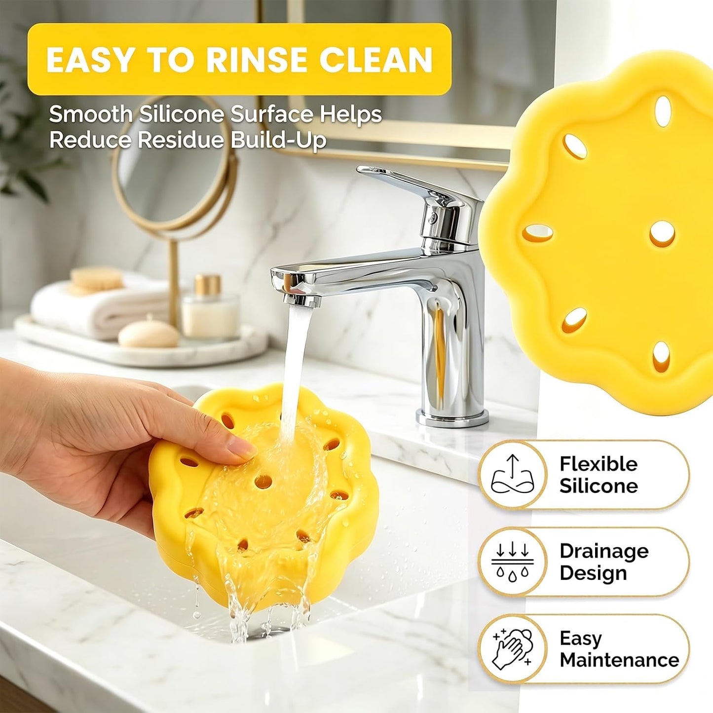 Silicone Yellow Shower Steamer Tray with Big Suction Cup and Strap, Hangable & Durable Bath Bomb Accessories, Aromatherapy Diffuser Containers for Bathroom, Car and Yoga Decor