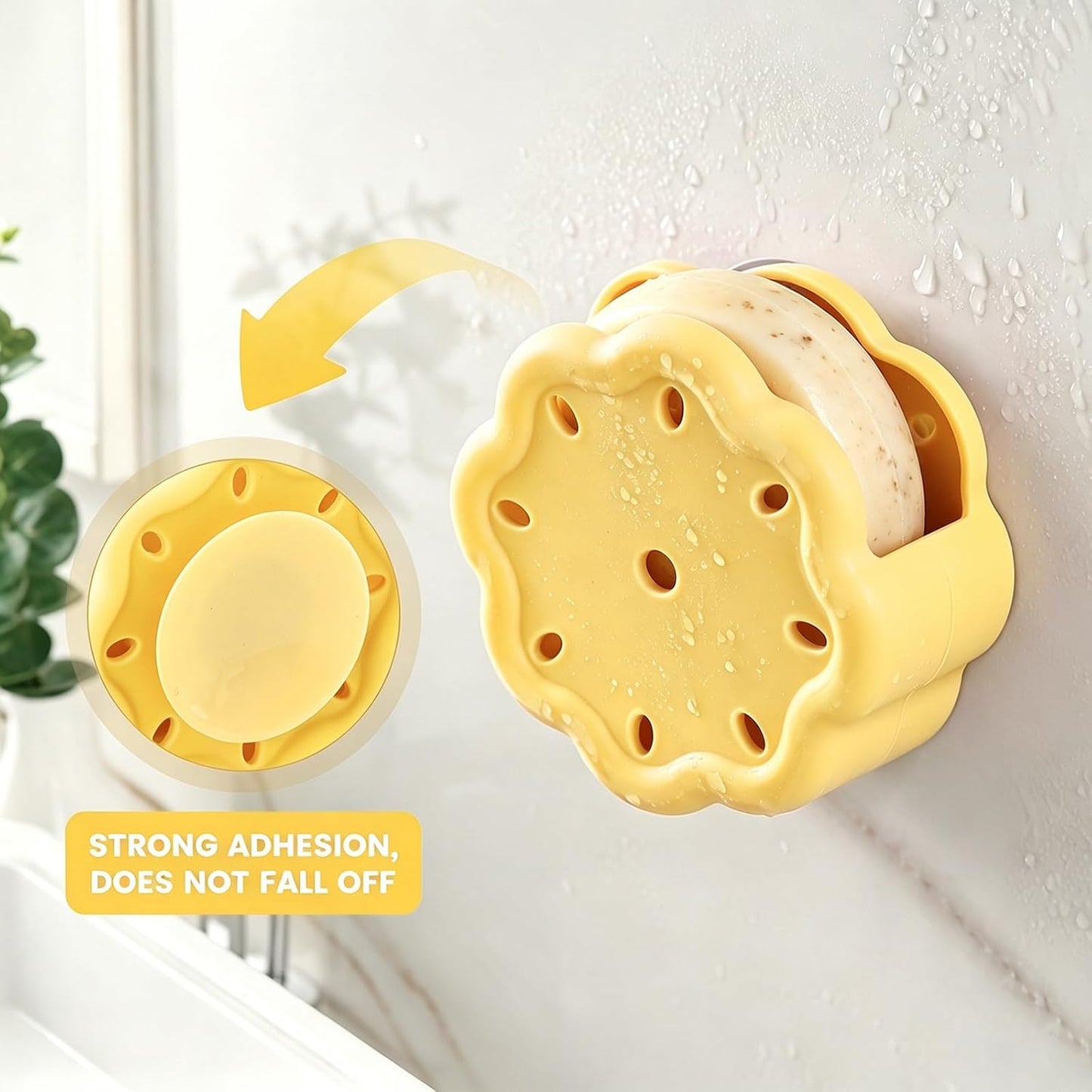 Silicone Yellow Shower Steamer Tray with Big Suction Cup and Strap, Hangable & Durable Bath Bomb Accessories, Aromatherapy Diffuser Containers for Bathroom, Car and Yoga Decor