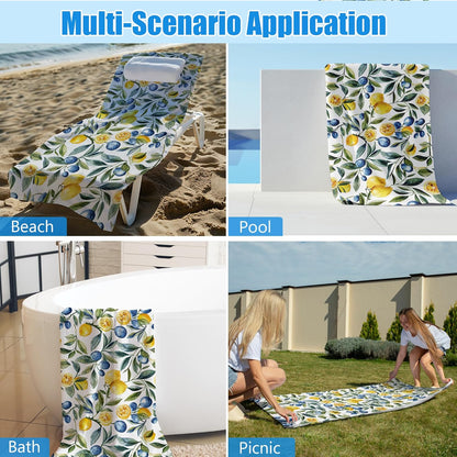 Mediterranean Lemon Beach Towel, Mediterranean Sicilian Lemons Sand Beach Towels Gifts for Women, Chinoiserie Blueberry Lemon Quick Dry Bath Pool Towels for Bathroom Swimming Pool,30x60 Inch