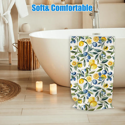 Mediterranean Lemon Beach Towel, Mediterranean Sicilian Lemons Sand Beach Towels Gifts for Women, Chinoiserie Blueberry Lemon Quick Dry Bath Pool Towels for Bathroom Swimming Pool,30x60 Inch