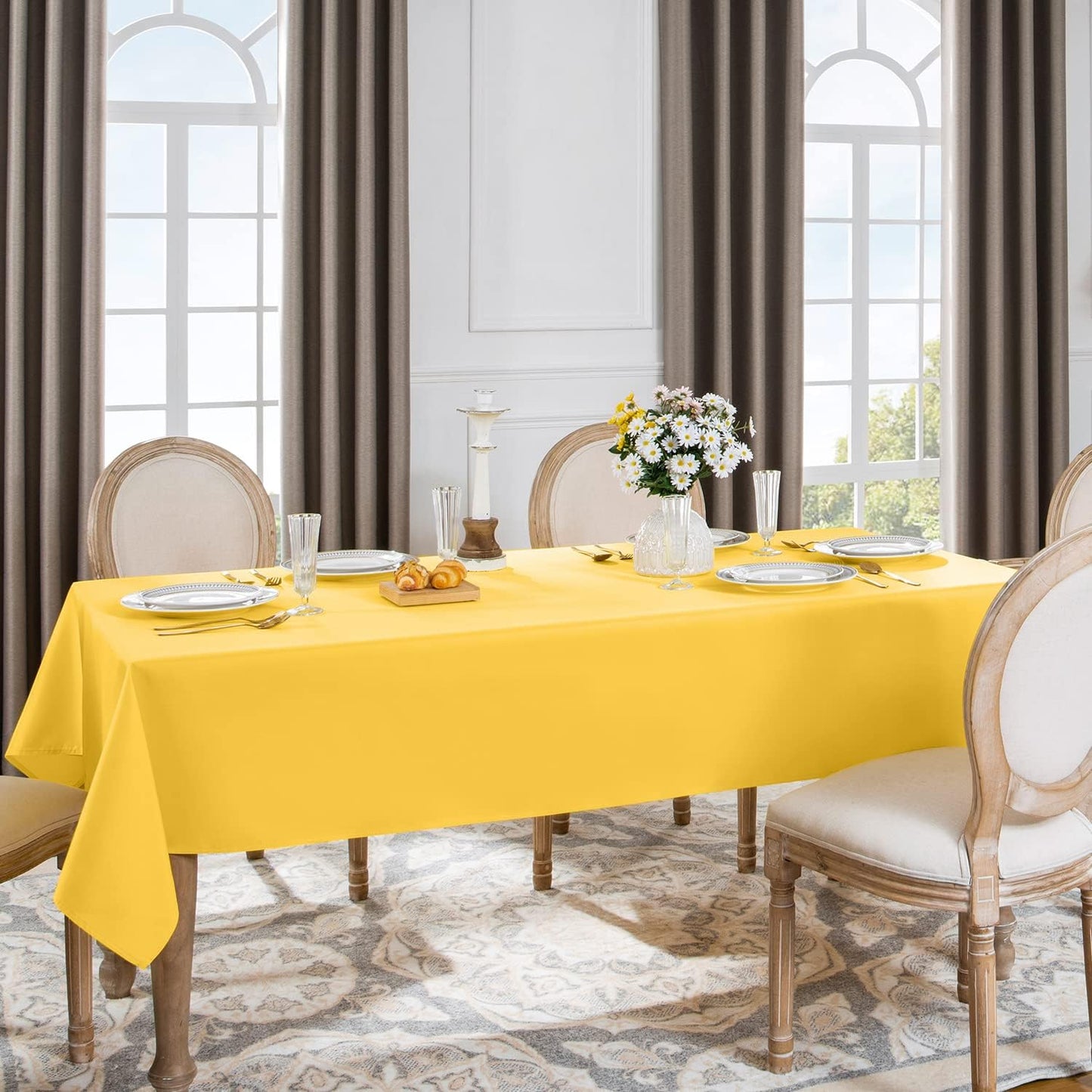 Rectangle Tablecloth, Waterproof Table Cloths Wrinkle Free Fabric Washable Polyester Table Cover for Dining Tables Party Outdoor Camping Parties Buffet - 60 x 84 inch, Yellow