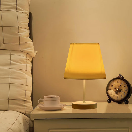 Lemon Yellow Bedside Table Lamp for Bedroom Nightstand Lamp Fabric Lampshade Desk Lamp for Dorm Office Home