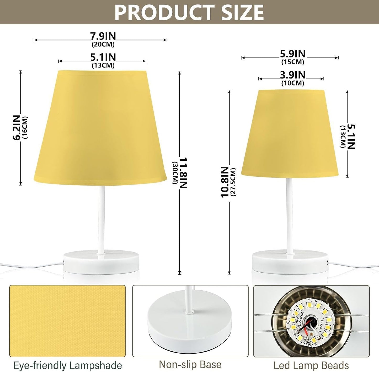 Lemon Yellow Bedside Table Lamp for Bedroom Nightstand Lamp Fabric Lampshade Desk Lamp for Dorm Office Home