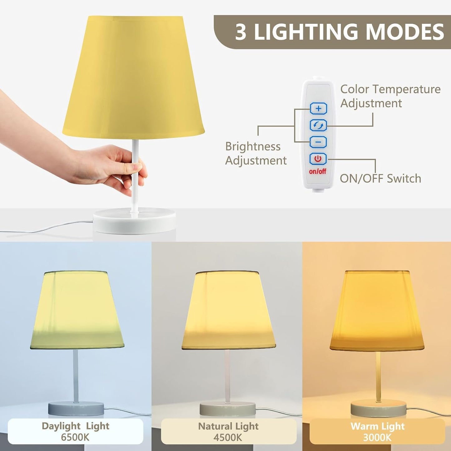 Lemon Yellow Bedside Table Lamp for Bedroom Nightstand Lamp Fabric Lampshade Desk Lamp for Dorm Office Home