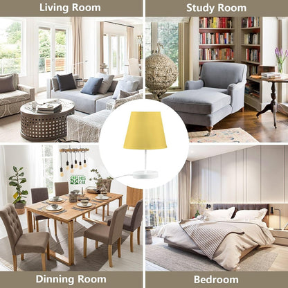 Lemon Yellow Bedside Table Lamp for Bedroom Nightstand Lamp Fabric Lampshade Desk Lamp for Dorm Office Home