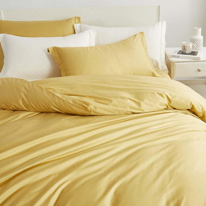 Silk Satin Duvet Cover Set King Size Solid Color Yellow Summer Bedding Set Reversible Modern Simple Silk Like Smooth Quilt Comforter Cover (1 Duvet Cover + 2 Pillow Shams) with Zip