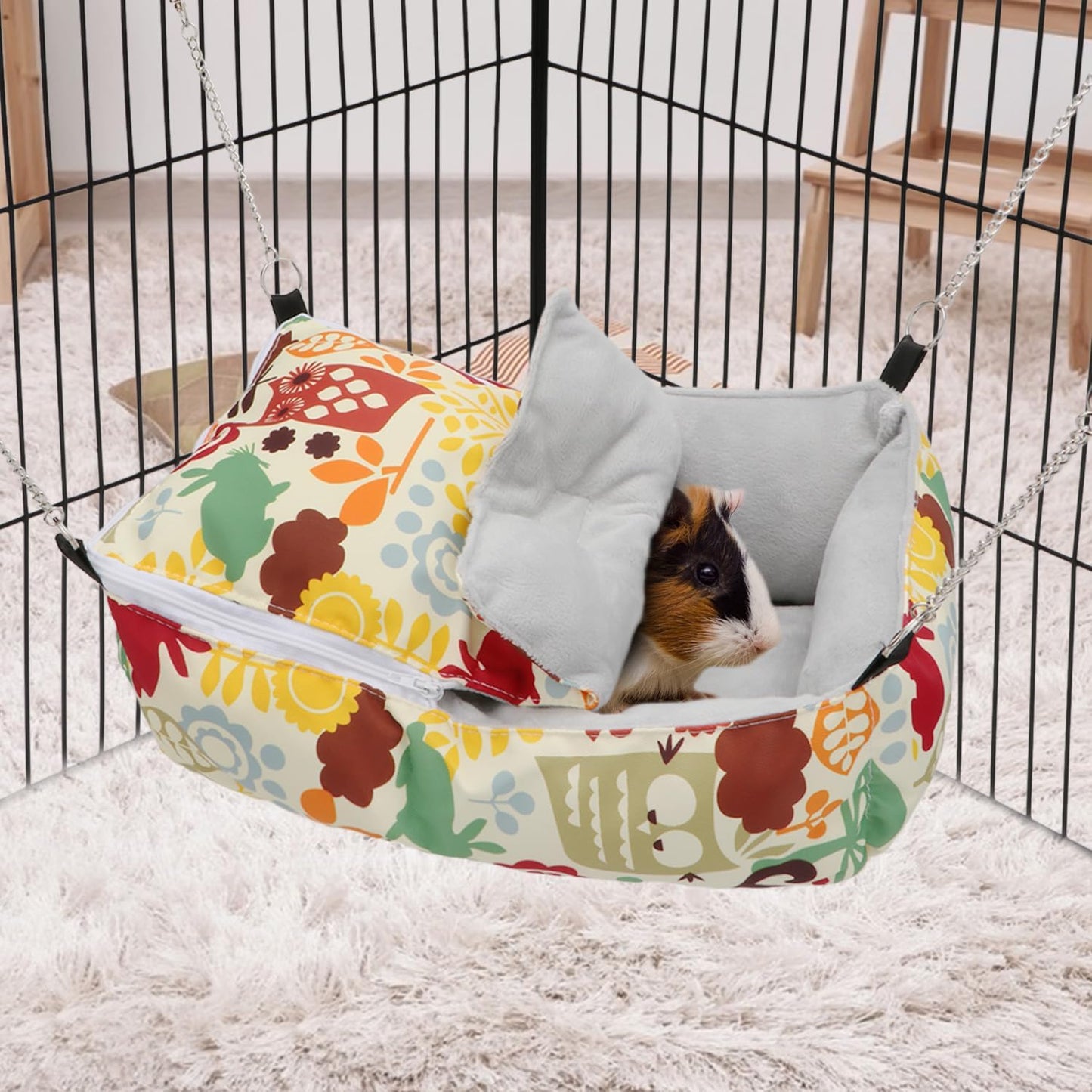 Guinea Pig Bed Warm Hammock Snuggle Bed for Young Guinea Pig Small Ferret Rat Sugar Glider Squirrel (Yellow)